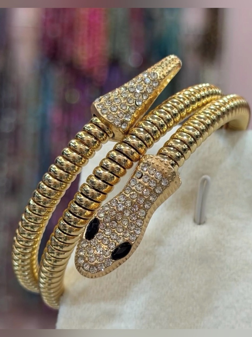 Gold Pave Snake Coil Bracelet Serpenti Style